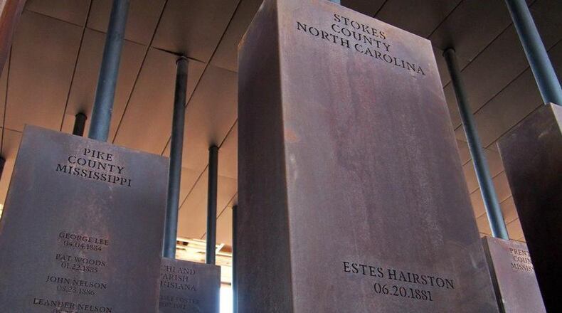 The National Memorial for Peace and Justice memorial was created from 800 hanging steel columns with the county and names of people lynched there etched into the column, including “unknown” victims. It’s the first U.S. memorial to the victims of lynchings.