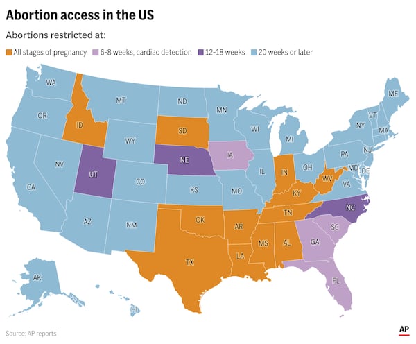 The status of abortion access across the states. (AP Digital Embed)