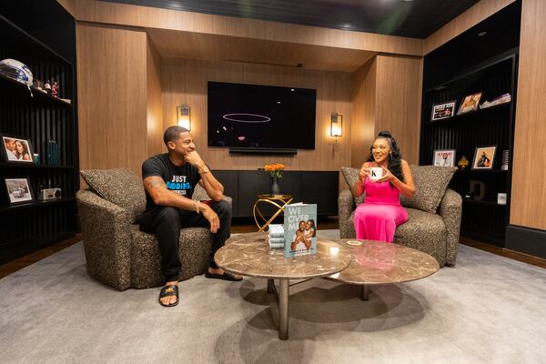 (L-R) Actors and podcasters Devale and Khadeen Ellis are seen during an AJC interview at their home in metro Atlanta on Monday, June 30, 2025. (Arvin Temkar/AJC)