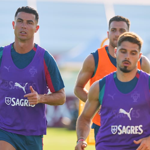 Portugal's Cristiano Ronaldo warms up during the men's national soccer team training session ahead of their FIFA World Cup soccer tournament Saturday, June 13, 2026, in Palm Beach Gardens, Fla. (AP Photo/Marta Lavandier)