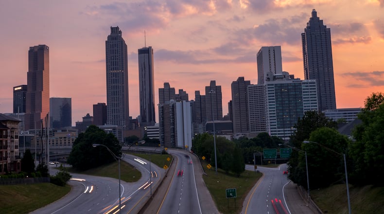 The sun sets along the downtown Atlanta skyline seen from the Jackson Street bridge, Monday, May 14, 2018. ALYSSA POINTER/ATLANTA JOURNAL-CONSTITUTION
