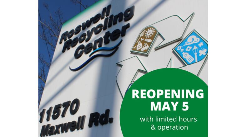 The Roswell Recycling Center reopens Tuesday, May 5, with limited hours and operations. CITY OF ROSWELL