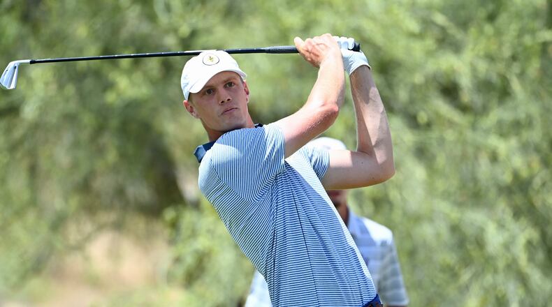 Georgia Tech's Bartley Forrester made a key putt on the final hole to help the Yellow Jackets advance at the NCAA Championship, Round 3, May 29, 2022, Grayhawk Golf Club, Scottsdale, Ariz.