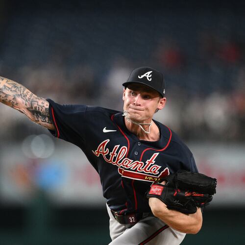 Braves pitcher AJ Smith-Shawver throws during the third inning of a baseball game against the Washington Nationals, Tuesday, Sept. 1, 2026, in Washington. (AP Photo/Nick Wass)