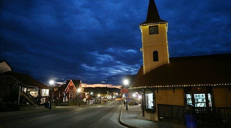 A thick layer of dark clouds roll in over the Alpine Village of Helen in the mountains of Northeast Georgia.