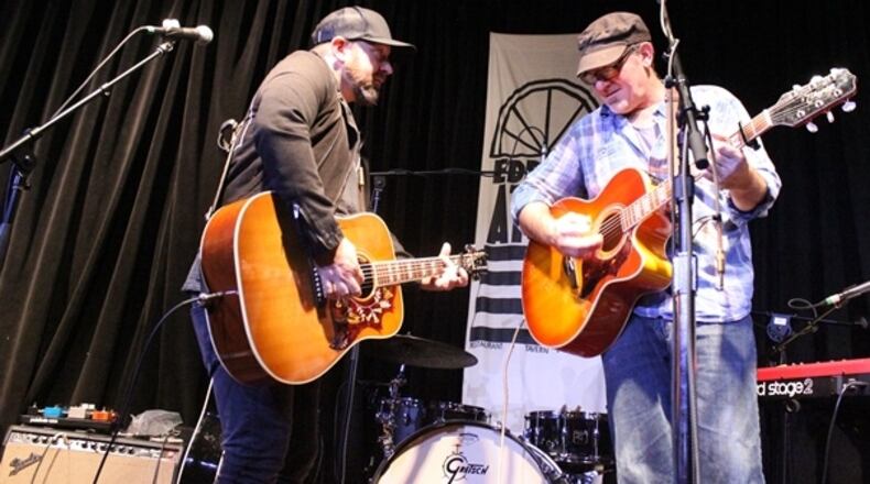 Kristian Bush and Andrew Hyra - reunited at their old stomping grounds at Eddie's Attic. Photo: Melissa Ruggieri/AJC