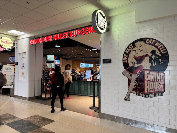 Local favorite Grindhouse Killer Burgers is located in Concourse T of the ATL airport. (Emma Hurt/AJC 2025)