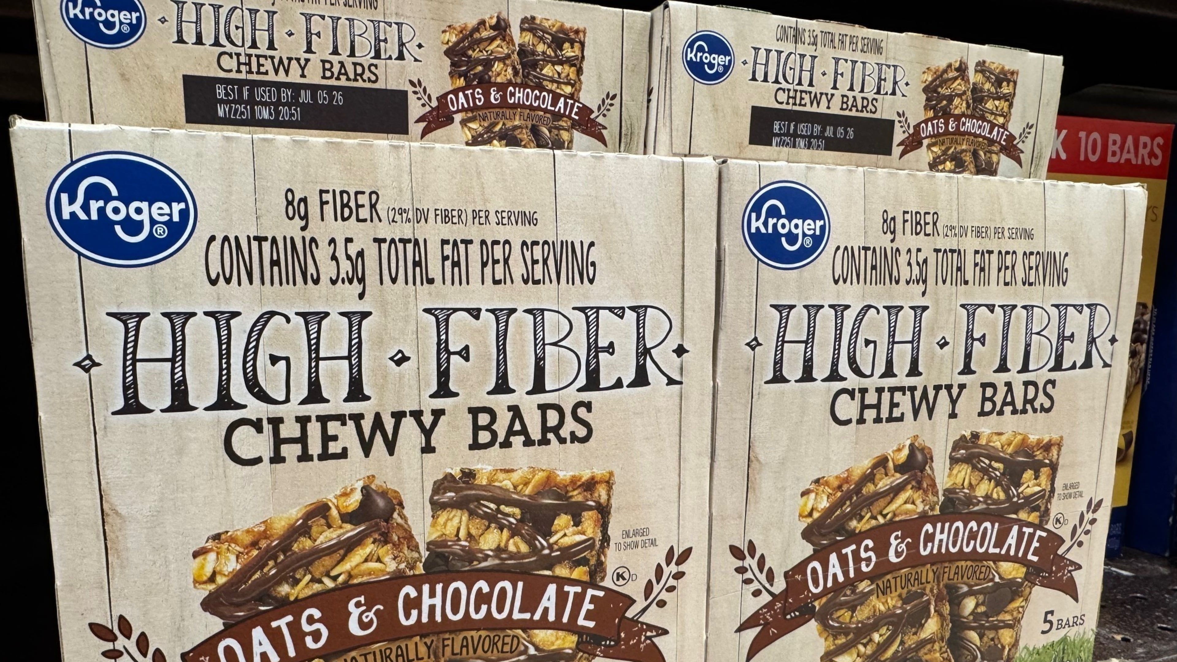 Cereal bars promoting fiber sit on a shelf at a Kroger grocery store, in Ann Arbor, Mich., Tuesday, Nov. 18, 2025. (AP Photo/Dee-Ann Durbin)