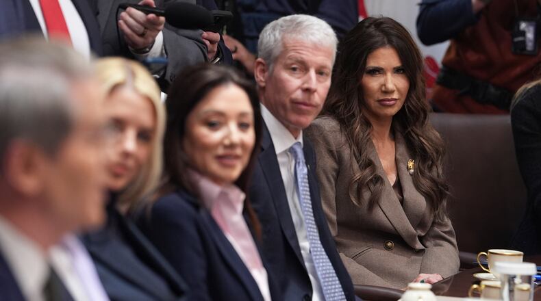 From left, Treasury Secretary Scott Bessent speaks as Attorney General Pam Bondi, Labor Secretary Lori Chavez-DeRemer, Energy Secretary Chris Wright, and Homeland Security Secretary Kristi Noem listen during a cabinet meeting at the White House, Thursday, Jan. 29, 2026, in Washington. (AP Photo/Evan Vucci)