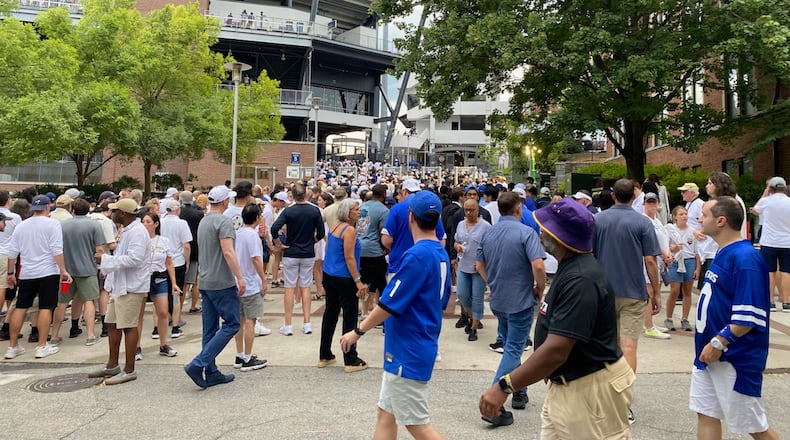 Georgia Tech and Georgia State fans outside Bobby Dodd Stadium before the kickoff of the game between the Yellow Jackets and the Panthers on Aug. 31, 2024, at Bobby Dodd Stadium. (AJC photo by Ken Sugiura/ken.sugiura@ajc.com)