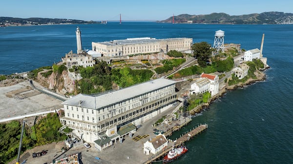 FILE - Alcatraz Island is pictured on Monday, May 5, 2025, in San Francisco. (AP Photo/Noah Berger, File)