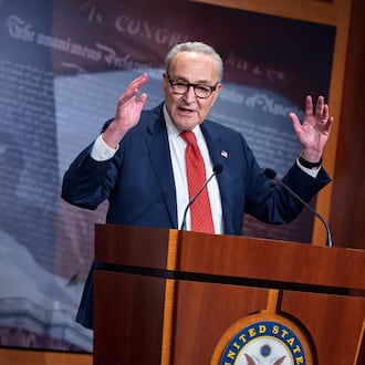 Senate Minority Leader Chuck Schumer, D-N.Y., speaks to reporters at the Capitol in Washington earlier this month about Democratic victories on Election Day. (J. Scott Applewhite/AP)