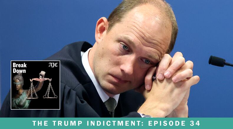 Judge Scott McAfee has a big decision in front of him. On the AJC's "Breakdown" podcast, two legal experts debate whether Fulton DA Fani Willis should be kept on the Georgia election interference case, or disqualified. (Alyssa Pointer/AP)