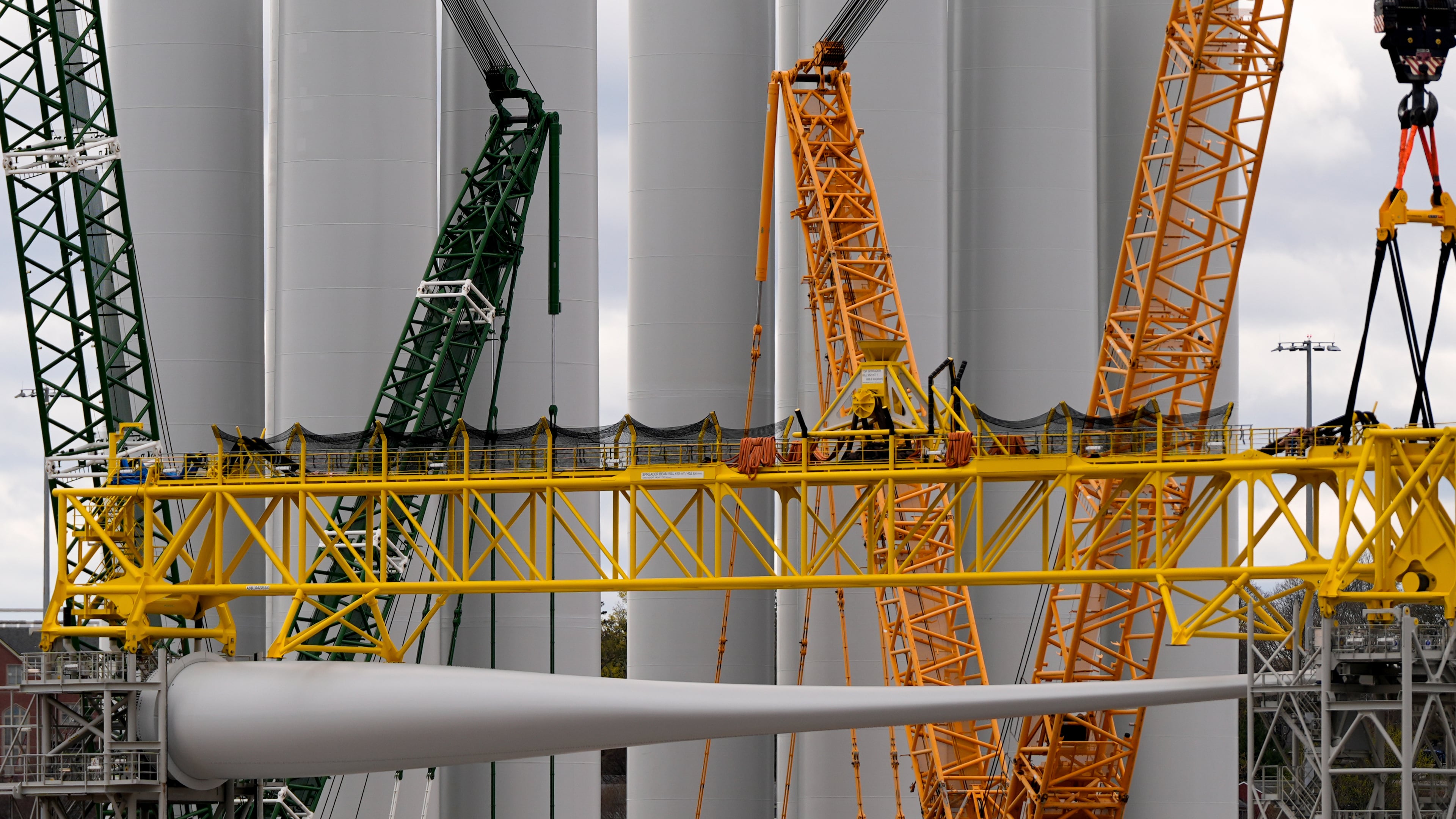 FILE - Wind turbine components sit at New London State Pier, April 16, 2025, in New London, Conn. (AP Photo/Julia Demaree Nikhinson, File)