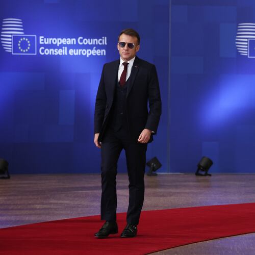 French President Emmanuel Macron arrives for the EU summit in Brussels, Thursday, Jan. 22, 2026. (AP Photo/Omar Havana)