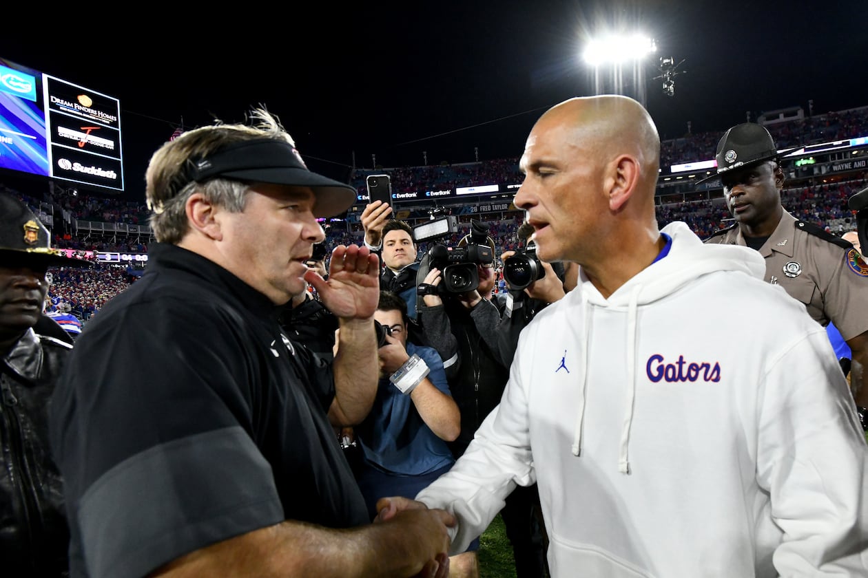 Florida interim head coach Billy Gonzales said wanting to keep the ball out of Gunner Stockton's hands factored into his late-game fourth-down decision in the 24-20 Georgia win. (Hyosub Shin/AJC)
