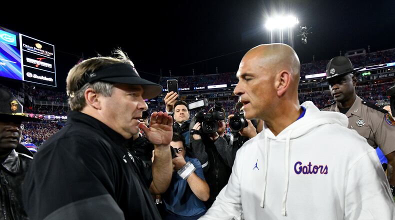Florida interim head coach Billy Gonzales said wanting to keep the ball out of Gunner Stockton's hands factored into his late-game fourth-down decision in the 24-20 Georgia win. (Hyosub Shin/AJC)