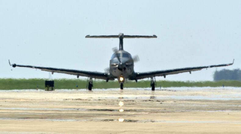 A U.S. Air Force U-28A taxis on the flightline on Hurlburt Field, Fla., Aug. 6, 2013. (U.S. Air Force Photo/ Staff Sgt. John Bainter)