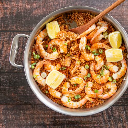 Shrimp Cocktail Couscous made and styled by writer Kate Itrich-Williams at her home in Atlanta. (Aaliyah Man for the AJC)