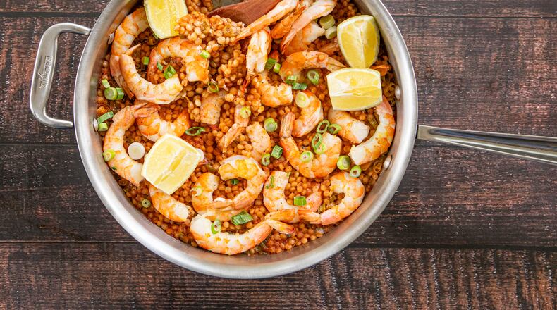 Shrimp Cocktail Couscous made and styled by writer Kate Itrich-Williams at her home in Atlanta. (Aaliyah Man for the AJC)