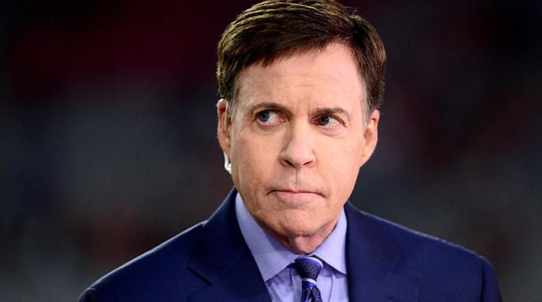 GLENDALE, AZ - JANUARY 16: Bob Costas of NBC Sports talk before the NFC Divisional Playoff Game at University of Phoenix Stadium on January 16, 2016 in Glendale, Arizona. (Photo by Jennifer Stewart/Getty Images)