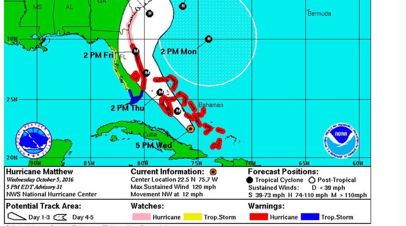 Hurricane Matthew is predicted to slam into Florida and then rake Georgia and South Carolina.