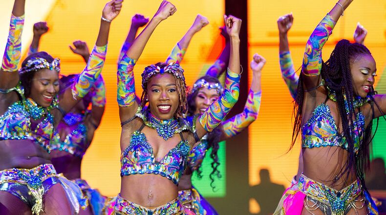 Members of the Caribbean Dynasty dance group perform during the UniverSoul Circus in Atlanta GA Sunday, February 10, 2019. STEVE SCHAEFER / SPECIAL TO THE AJC