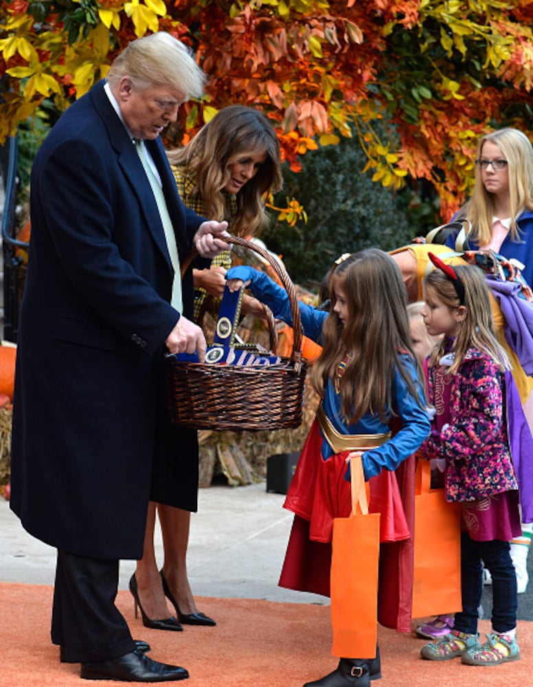 Photos: President Trump, first lady Melania Trump welcome children to White House for Halloween