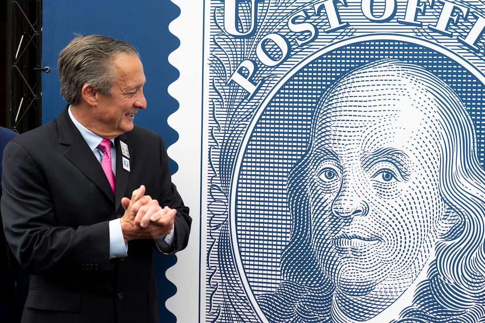 Postmaster General David Steiner was on hand for the unveiling of the Benjamin Franklin stamp on Wednesday in Washington, D.C.