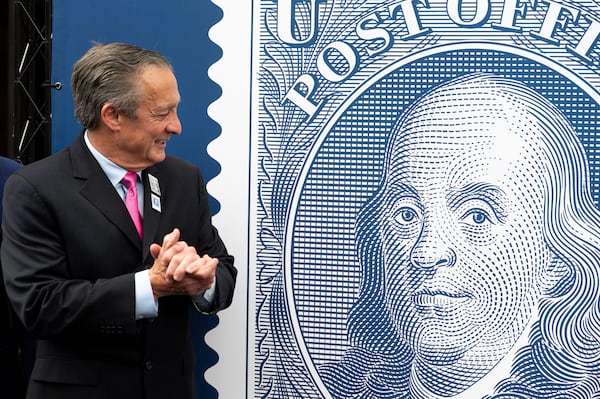 Postmaster General David Steiner was on hand for the unveiling of the Benjamin Franklin stamp on Wednesday in Washington, D.C.
