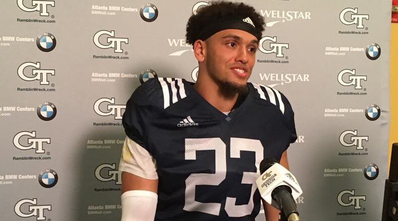 Georgia Tech defensive back Jalen Johnson meets with media following practice August 7, 2018. (Ken Sugiura/AJC)