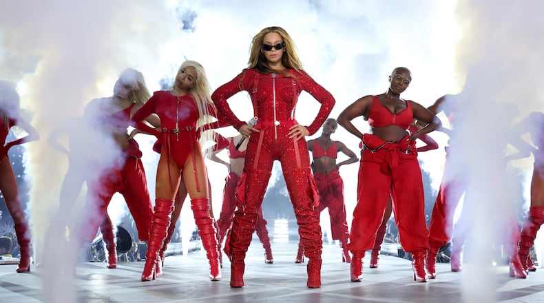 LONDON, ENGLAND - MAY 30: (EDITORIAL USE ONLY) (EXCLUSIVE COVERAGE) Beyoncé performs onstage during the “RENAISSANCE WORLD TOUR” at the Tottenham Hotspur Stadium on May 30, 2023 in London, England. (Photo by Kevin Mazur/WireImage for Parkwood)