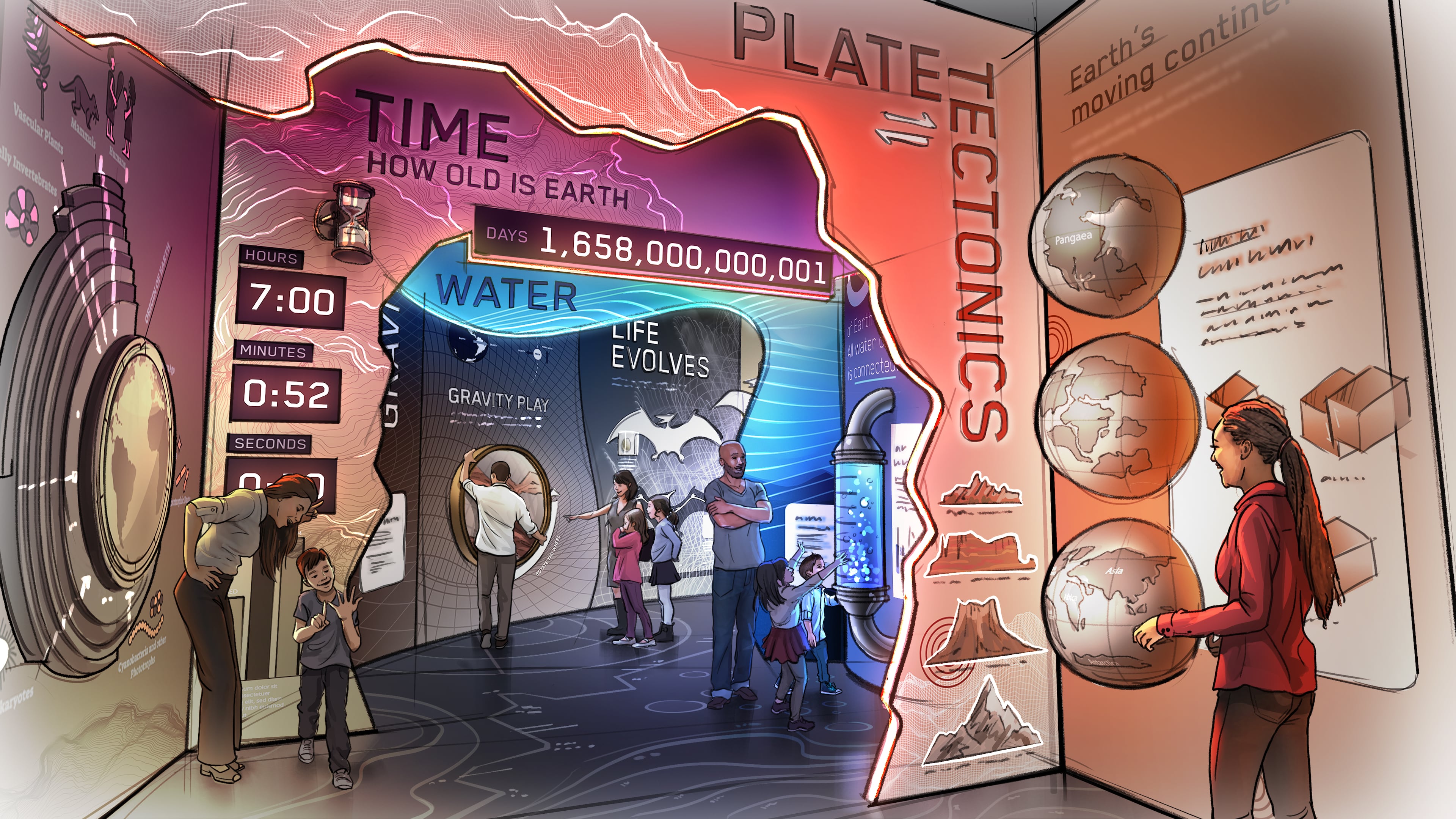 A conceptual rendering of a section of "Changing Earth," a new permanent exhibition planned at Fernbank Museum. This section of the exhibit will examine how the planet has changed over time. (Courtesy of Fernbank Museum)
