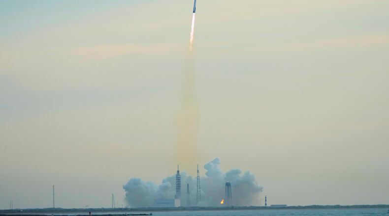 The Blue Origin New Glenn rocket lifts off from LC36 at the Cape Canaveral Space Force station, Sunday, April 19, 2026, in Cape Canaveral, Fla. (AP Photo/John Raoux)