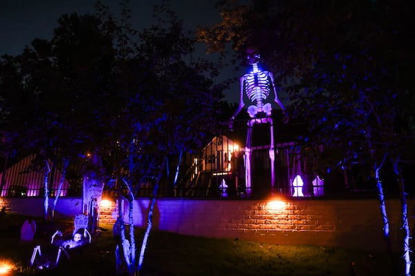 Halloween decorations in Georgia Tech football coach Brent Key’s yard in Atlanta on Oct. 16, 2025. With Halloween on a Friday, Atlanta drivers should expect major delays and safety risks. (Abbey Cutrer/AJC)