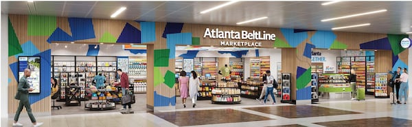 Several new references to the Atlanta Beltline will be appearing across the concourses, including Atlanta Beltline Marketplace. Courtesy of Paradies Lagardère)