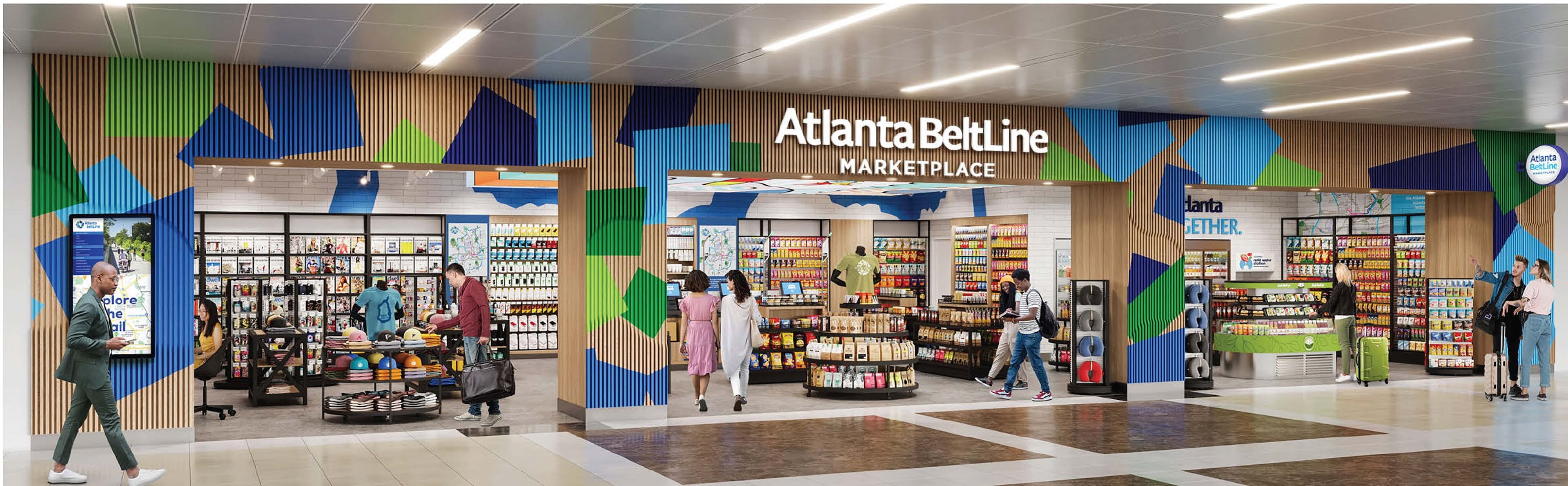 Several new references to the Atlanta Beltline will be appearing across the concourses, including Atlanta Beltline Marketplace. Courtesy of Paradies Lagardère)