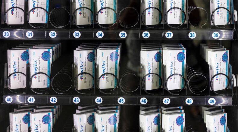 A COVID-19 test kit vending machine at the Regional Transportation Commission's Bonneville Transit Center, on Thursday June 9, 2022, in Las Vegas. The Southern Nevada Health District and its partners installed the vending machine. (Bizuayehu Tesfaye/Las Vegas Review-Journal/TNS)