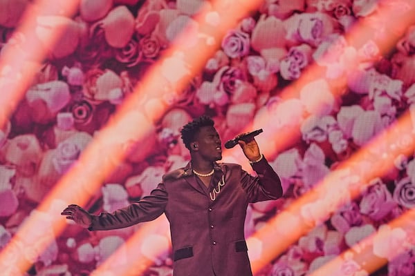 Claude from the Netherlands performs the song "C'est La Vie" during the first semi-final of the 69th Eurovision Song Contest, in Basel, Switzerland, Tuesday, May 13, 2025. (AP Photo/Martin Meissner)