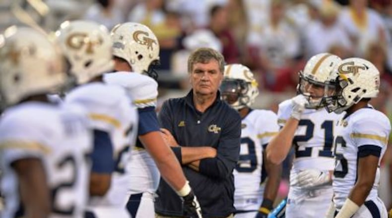 Coach Paul Johnson of Georgia Tech during the Yellow Jackets’ game against Duke on Oct. 25, 2016, at Bobby Dodd Stadium in Atlanta, Ga. The Jackets won 38-35. (Hyosub Shin/hshin@ajc.com)
