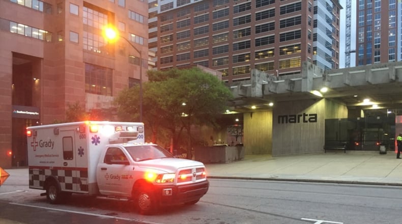 Emergency services were on the scene of a MARTA train track fire. No one was injured, but officials said passengers complained about the smoke seeping into the train cars. (ANA SANTOS/ANA.SANTOS@AJC.COM)