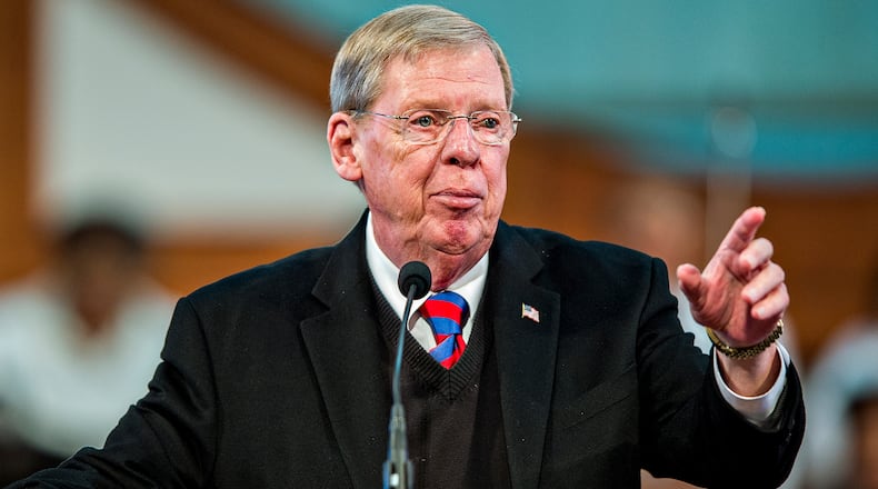 January 18, 2016 Atlanta - Sen. Johnny Isakson speaks during the 48th Martin Luther King Jr. Annual Commemorative Service at Ebenezer Baptist Church in Atlanta on Monday, January 18, 2016. The five hour service featured numerous speakers and performances all in memory of Dr. King. JONATHAN PHILLIPS / SPECIAL