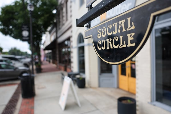 A sign marks downtown Social Circle on June 9, 2026. ICE planned to open an immigrant detention center in the town, dividing residents. (Arvin Temkar/AJC)