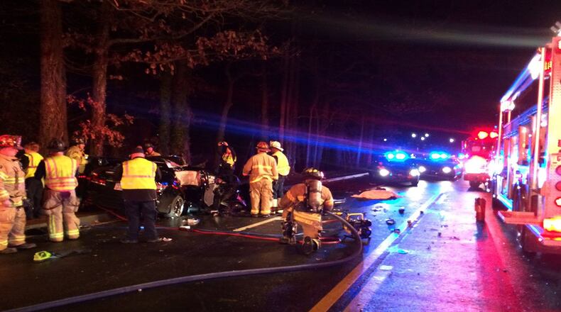 Two people were killed and three others were critically injured when a car hit a tree in Brookhaven Sunday morning. (Credit: Channel 2 Action News)