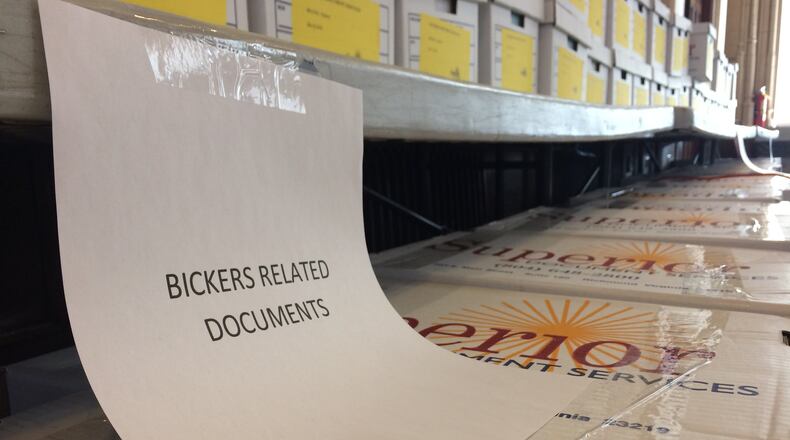 Rows of boxes related to the ongoing bribery scandal at City Hall involve Mitzi Bickers, a political operative and former appointee of Mayor Kasim Reed who is a key figure in allegations involving contracts in Jackson, Miss. CHRIS JOYNER / CJOYNER@AJC.COM