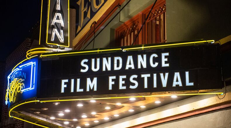 FILE - The marquee of the Egyptian Theatre appears during the Sundance Film Festival in Park City, Utah on Jan. 28, 2020. (Photo by Arthur Mola/Invision/AP, File)