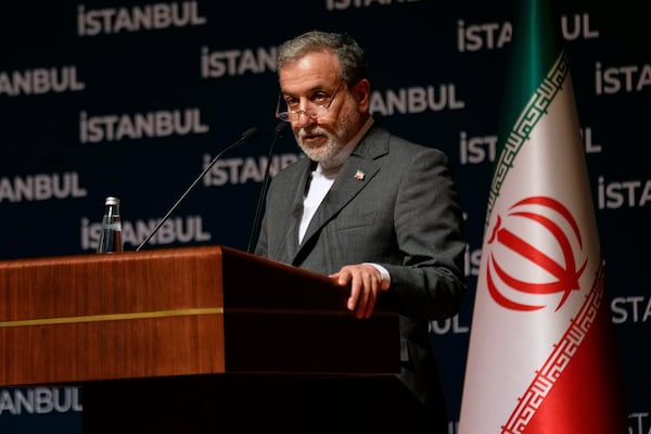 Iranian Foreign Minister Abbas Araghchi attends a news conference in Istanbul, Turkey, Sunday, June 22, 2025. (AP Photo/Khalil Hamra)