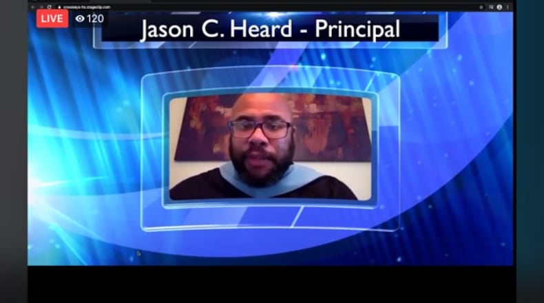 In a screenshot, Cross Keys High School Principal Jason Heard speaks during the school's virtual graduation ceremony on Monday, June 15, 2020.