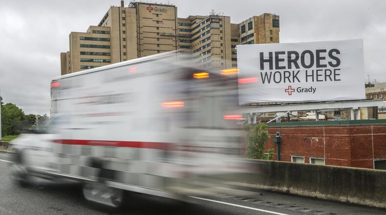 April 20, 2020 Atlanta: A billboard near Grady Memorial Hospital. JOHN SPINK/JSPINK@AJC.COM