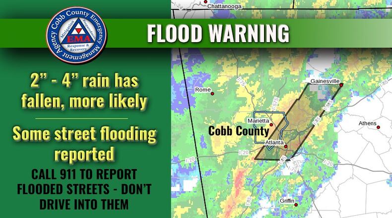 Cobb officials asks residents to exercise caution as heavy rains downed trees and flooded streets (courtesy of Cobb County)